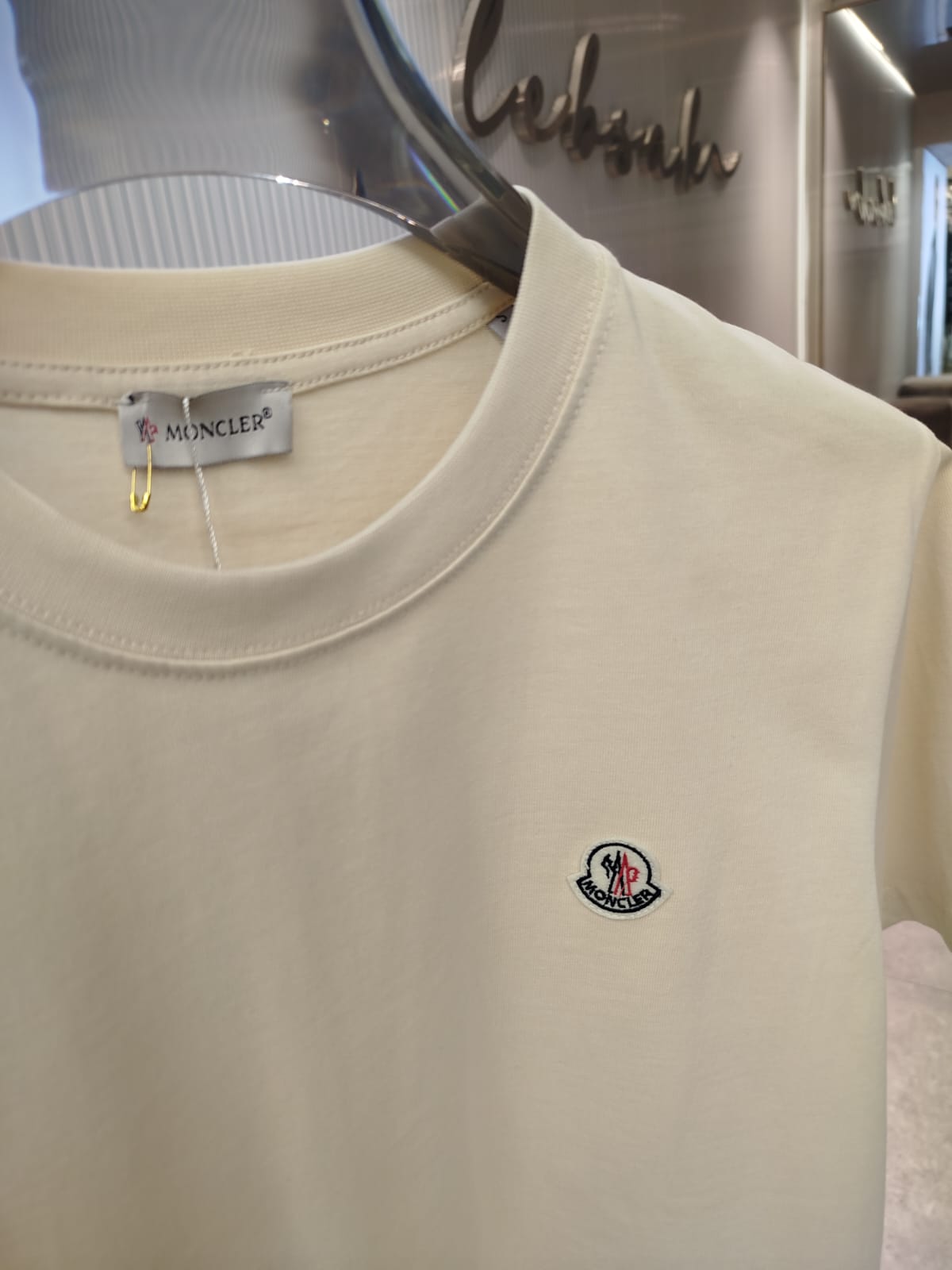 Moncler - Slim Fit Logo Patch T-Shirt in Off-White