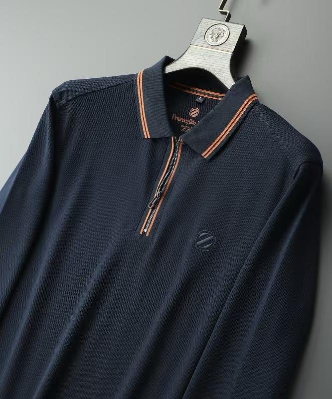 Zegna - Navy Long-Sleeve Zip Polo Sweater with Tipped Collar