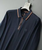 Zegna - Navy Long-Sleeve Zip Polo Sweater with Tipped Collar