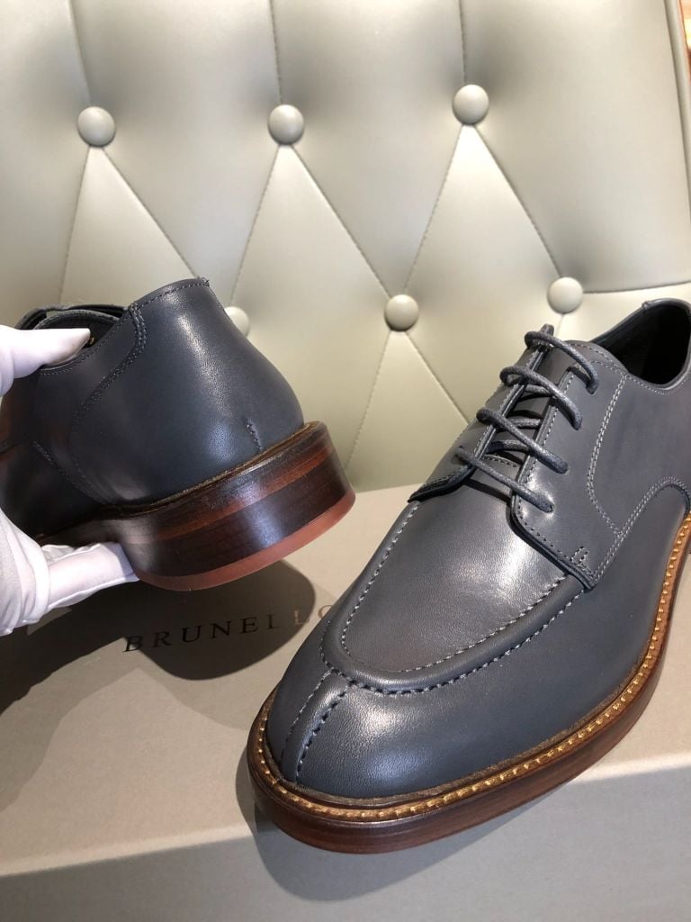 Brunello Cucinelli - Slate Grey Leather Split-Toe Derby Shoes