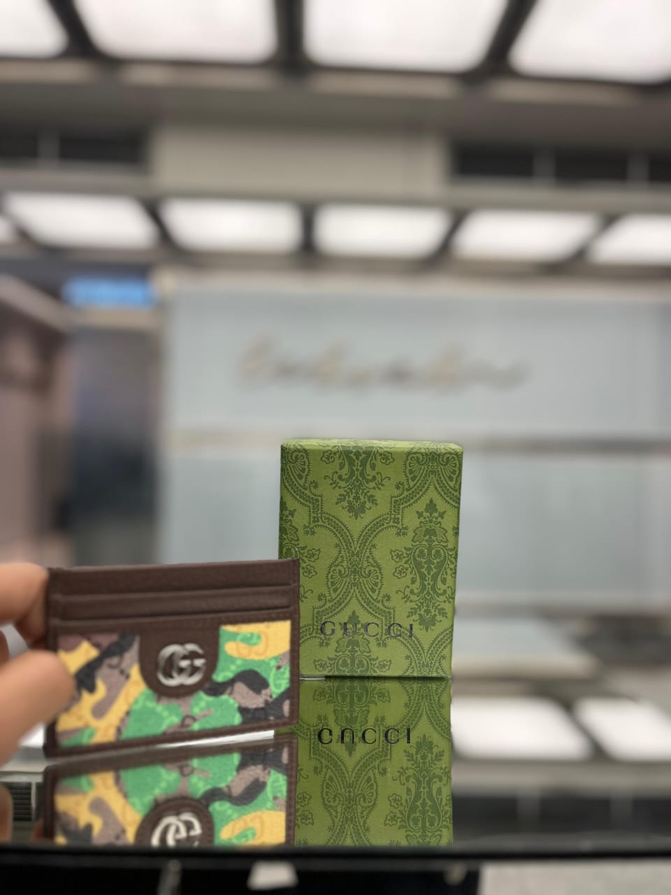 Gucci - GG Camouflage and Brown Leather Card Holder