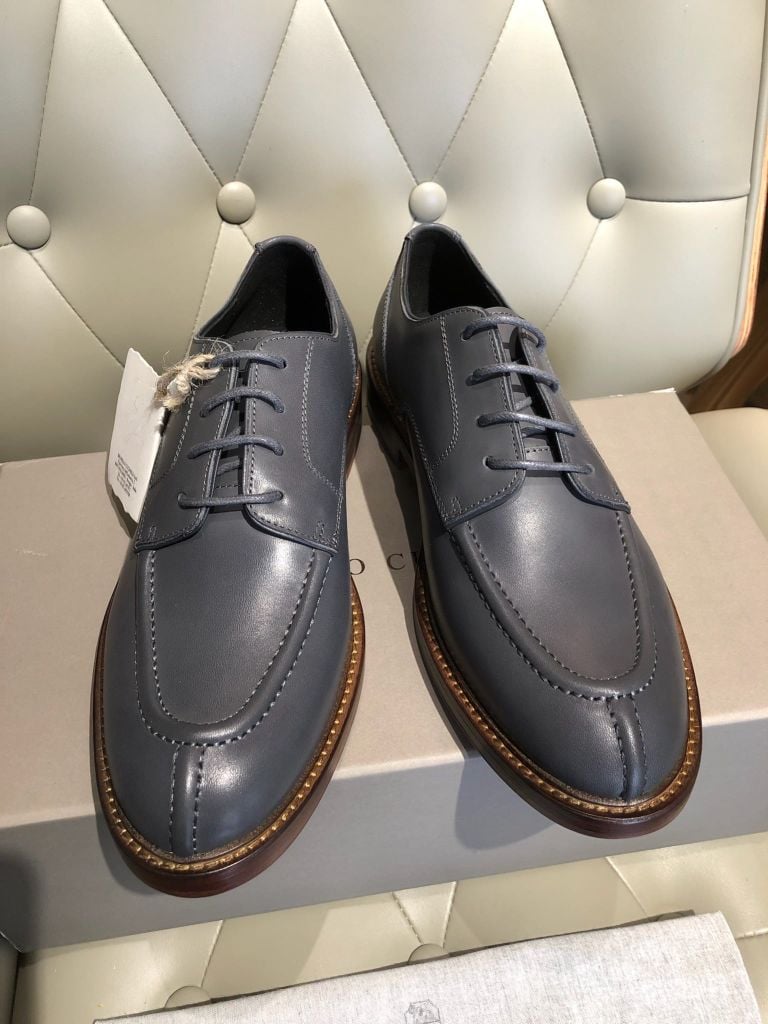 Brunello Cucinelli - Slate Grey Leather Split-Toe Derby Shoes