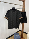 Men's Luxury Monogram Jacquard T-Shirt & Shorts Matching Set – Black
