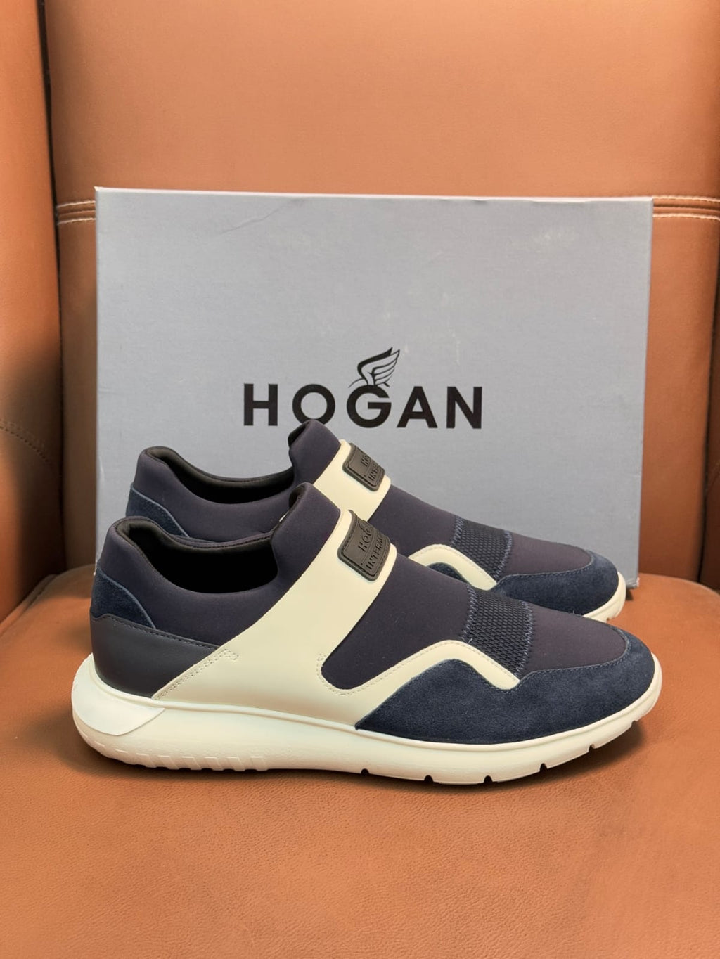Hogan - Slip-On Sneaker in Navy Blue and White Suede/Tech Fabric