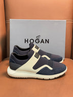 Hogan - Slip-On Sneaker in Navy Blue and White Suede/Tech Fabric