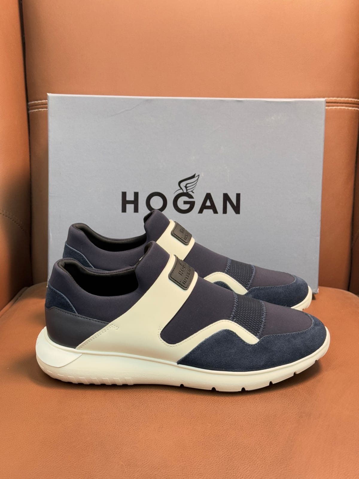 Hogan - Slip-On Sneaker in Navy Blue and White Suede/Tech Fabric