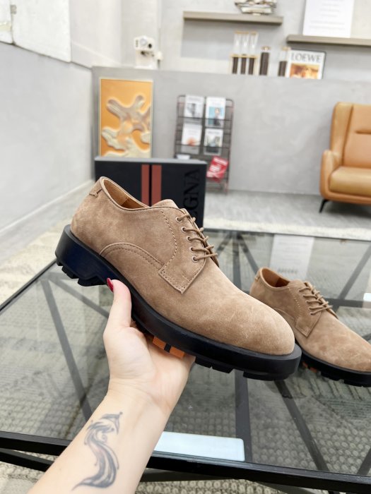 Zegna - Tan Suede Derby Shoes with Chunky Sole