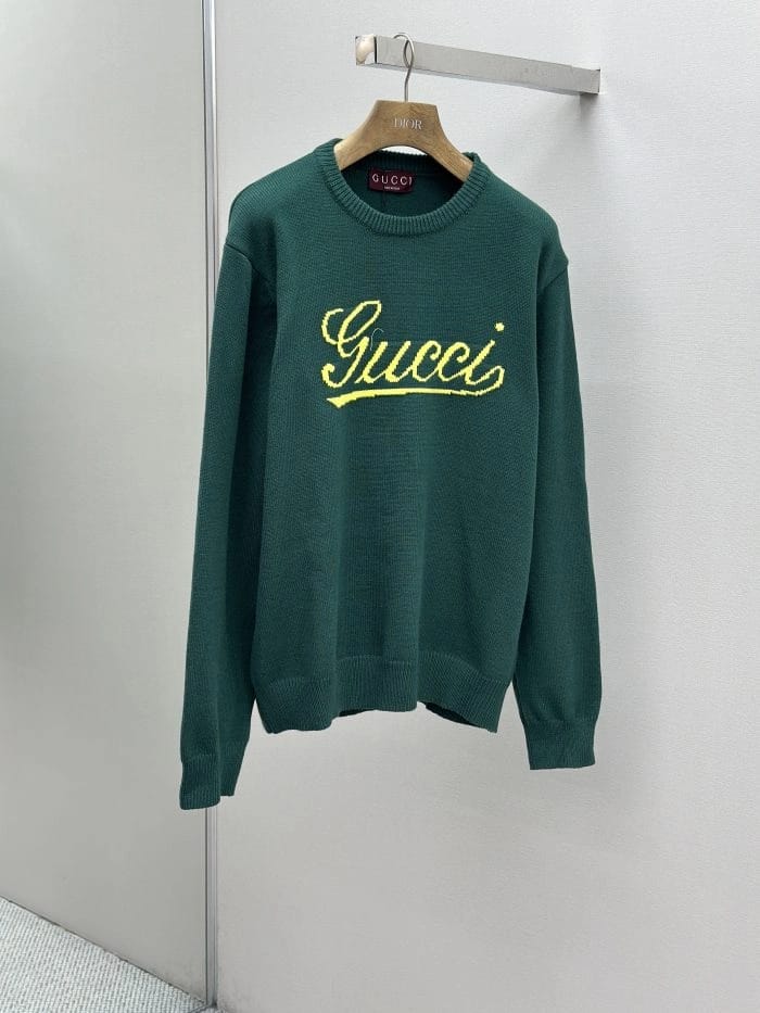 Gucci Knit Wool Sweater with Intarsia in dark green: