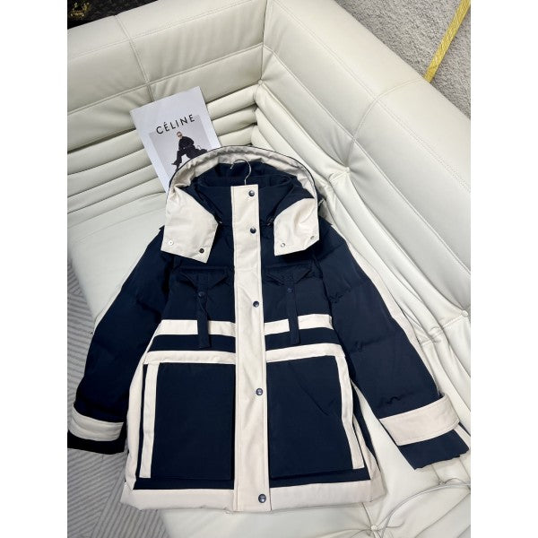 Celine - Navy n Cream Hooded Puffer Jacket