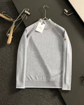 Moncler Men's Light Grey Mock Neck Wool Sweater with Logo Patch