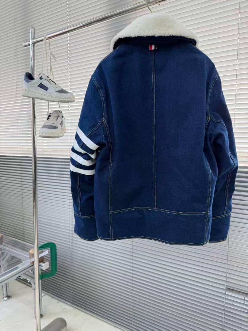 Thom Browne Indigo Denim Jacket with Shearling Collar