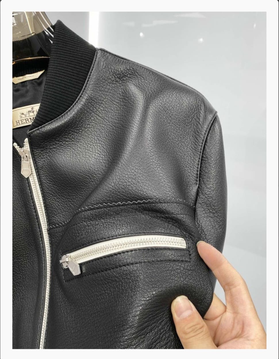 Hermès - Men's Textured Leather Bomber Jacket - Black