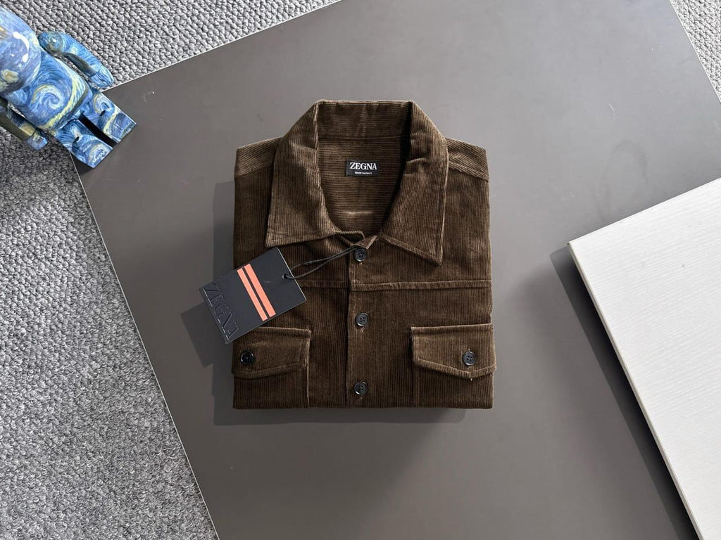 ZEGNA Men's Brown Fine-Wale Cotton Corduroy Overshirt