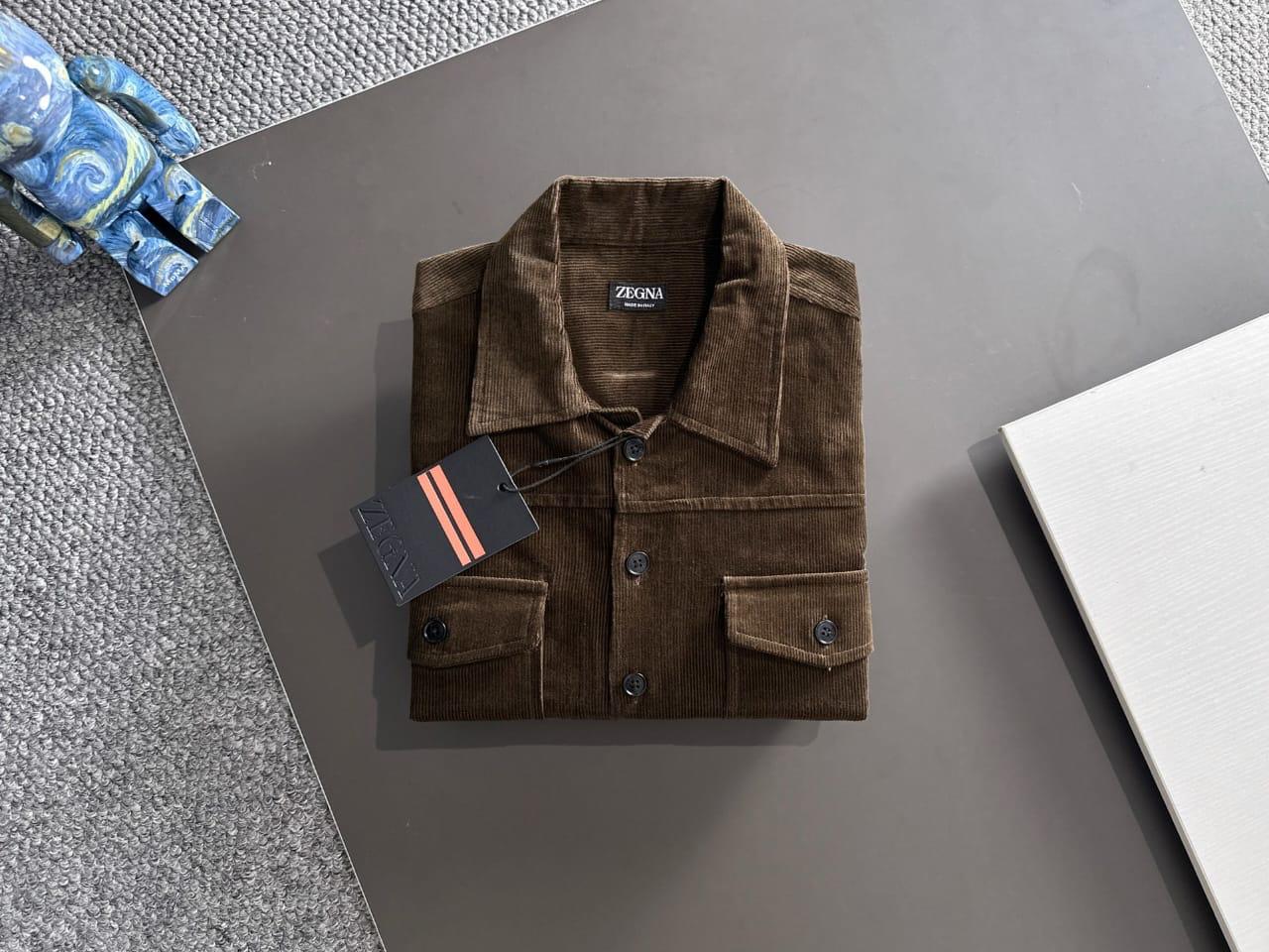 ZEGNA Men's Brown Fine-Wale Cotton Corduroy Overshirt