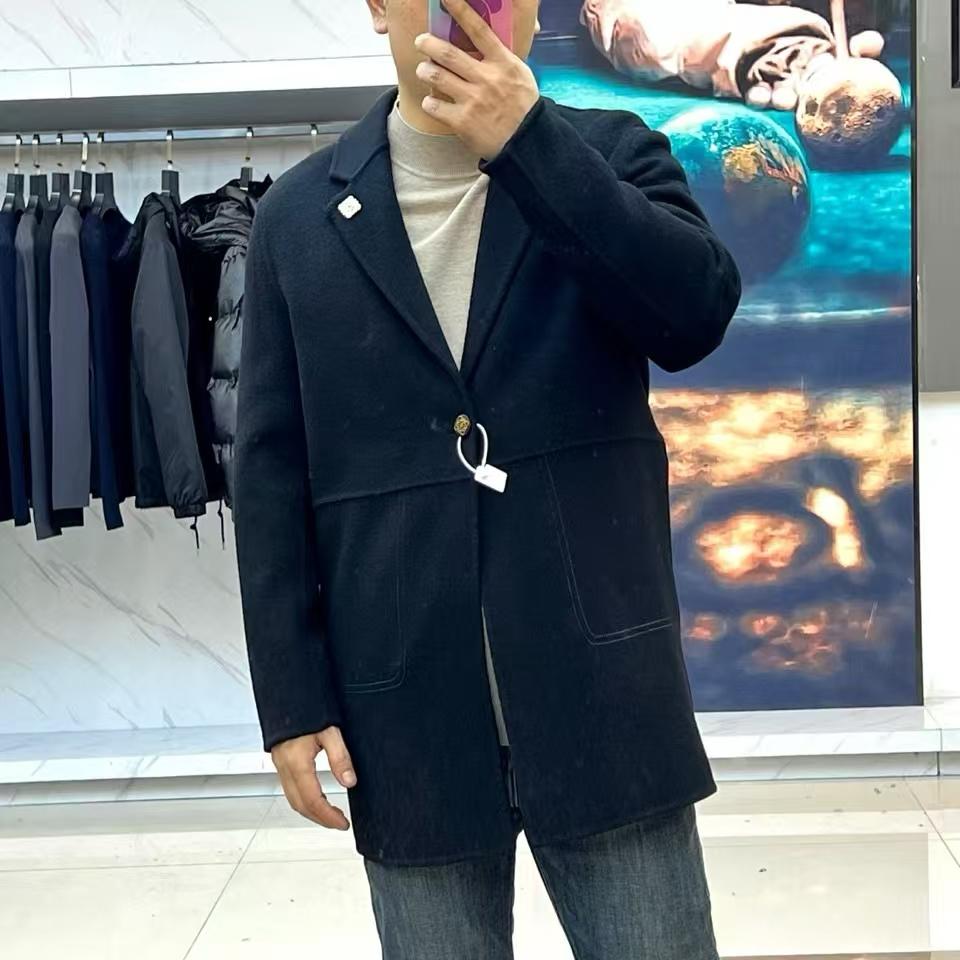 LOEWE - Men's Black Wool Blend Workwear Jacket with Anagram Brooch