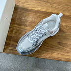Emporio Armani - Silver Mesh & Leather Low-Top Sneakers
