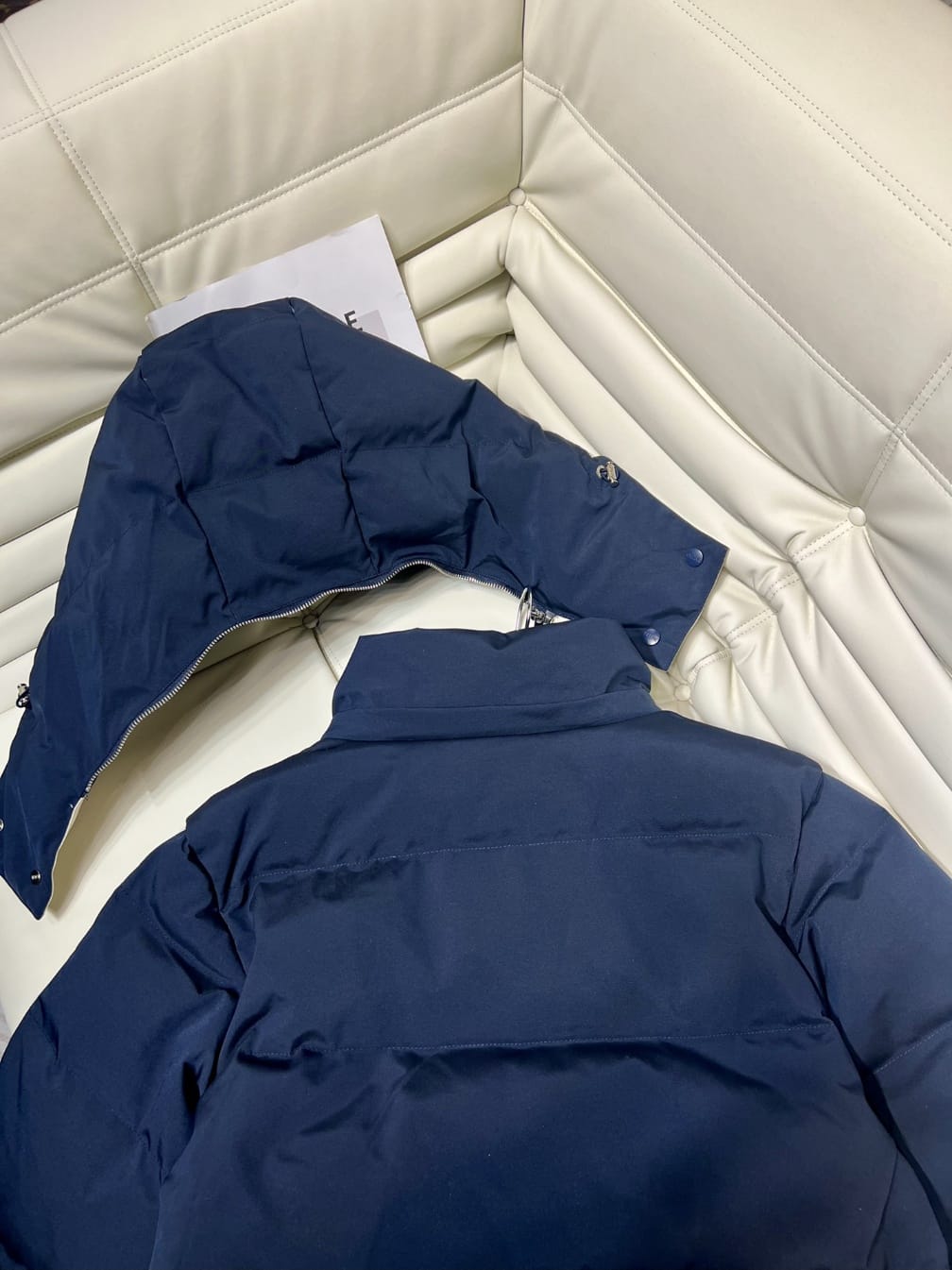 Celine - Navy n Cream Hooded Puffer Jacket