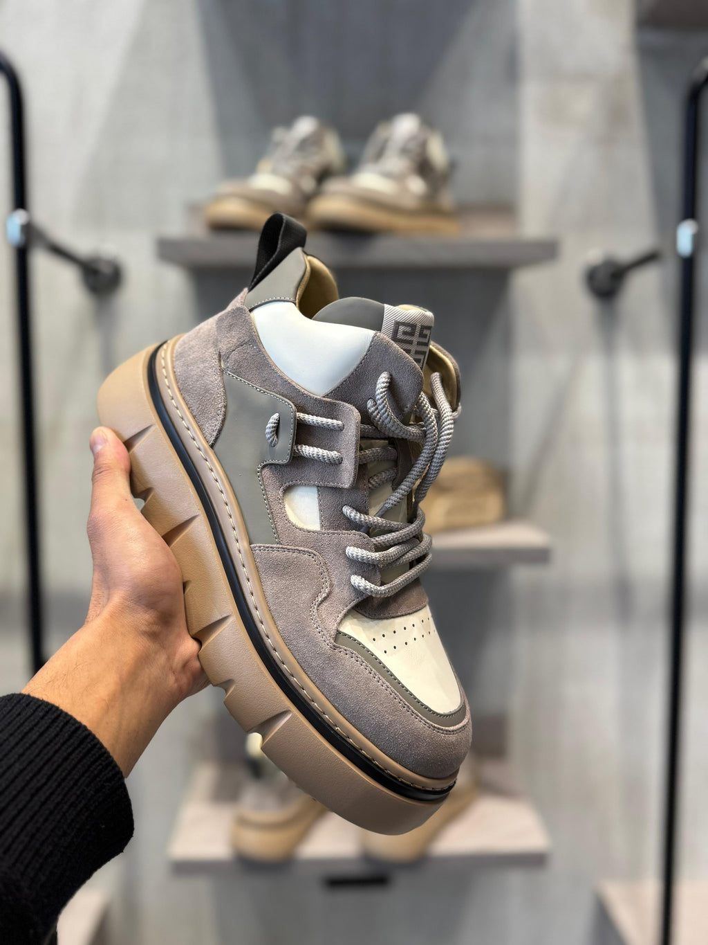 Givenchy - Grey & Beige Suede and Leather High-Top Sneakers with Chunky Sole