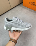 Hermès - Grey Leather Sneaker with Woven Detail and H Sole
