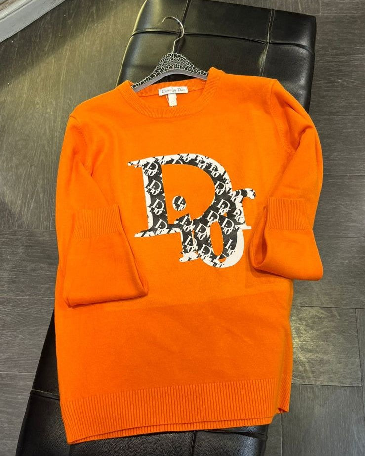 Dior - Orange Fine Knit Crewneck Sweater