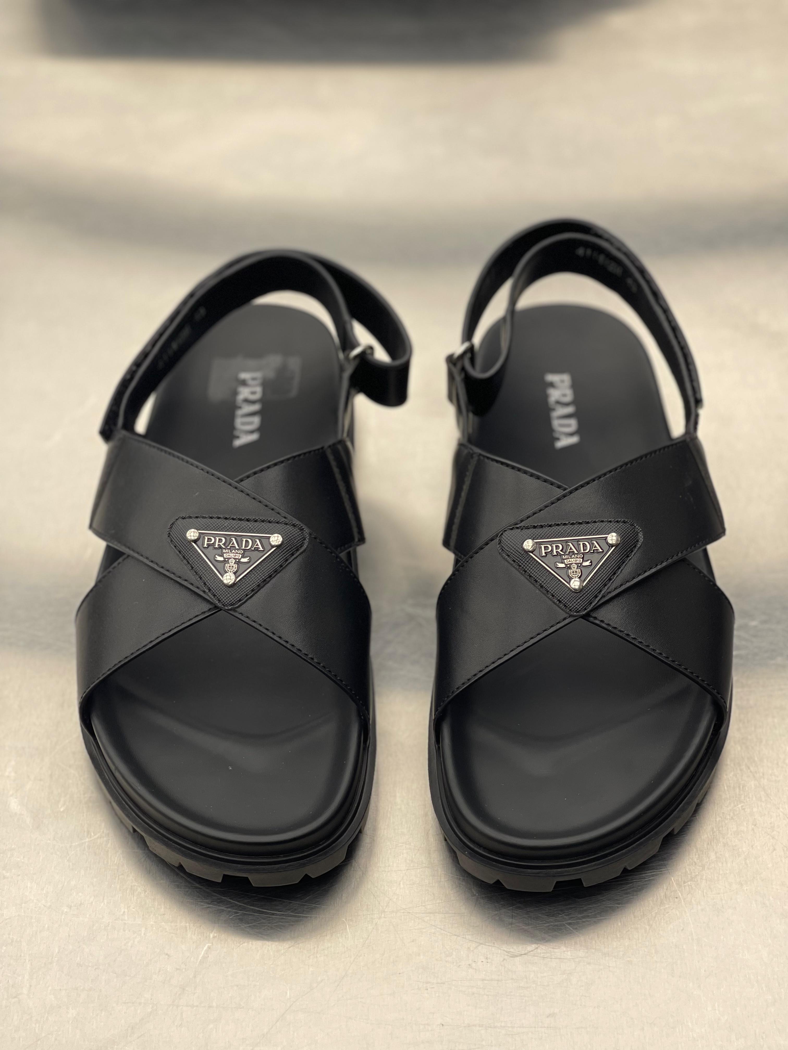 Prada - Black Leather Crisscross Sandals – Lebsak