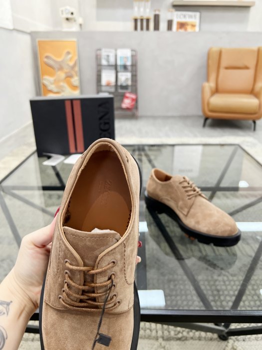 Zegna - Tan Suede Derby Shoes with Chunky Sole