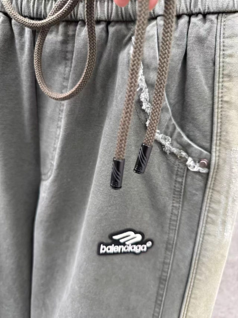 Balenciaga - Distressed Raw Hem Wide-Leg Joggers - Dark Grey Wash