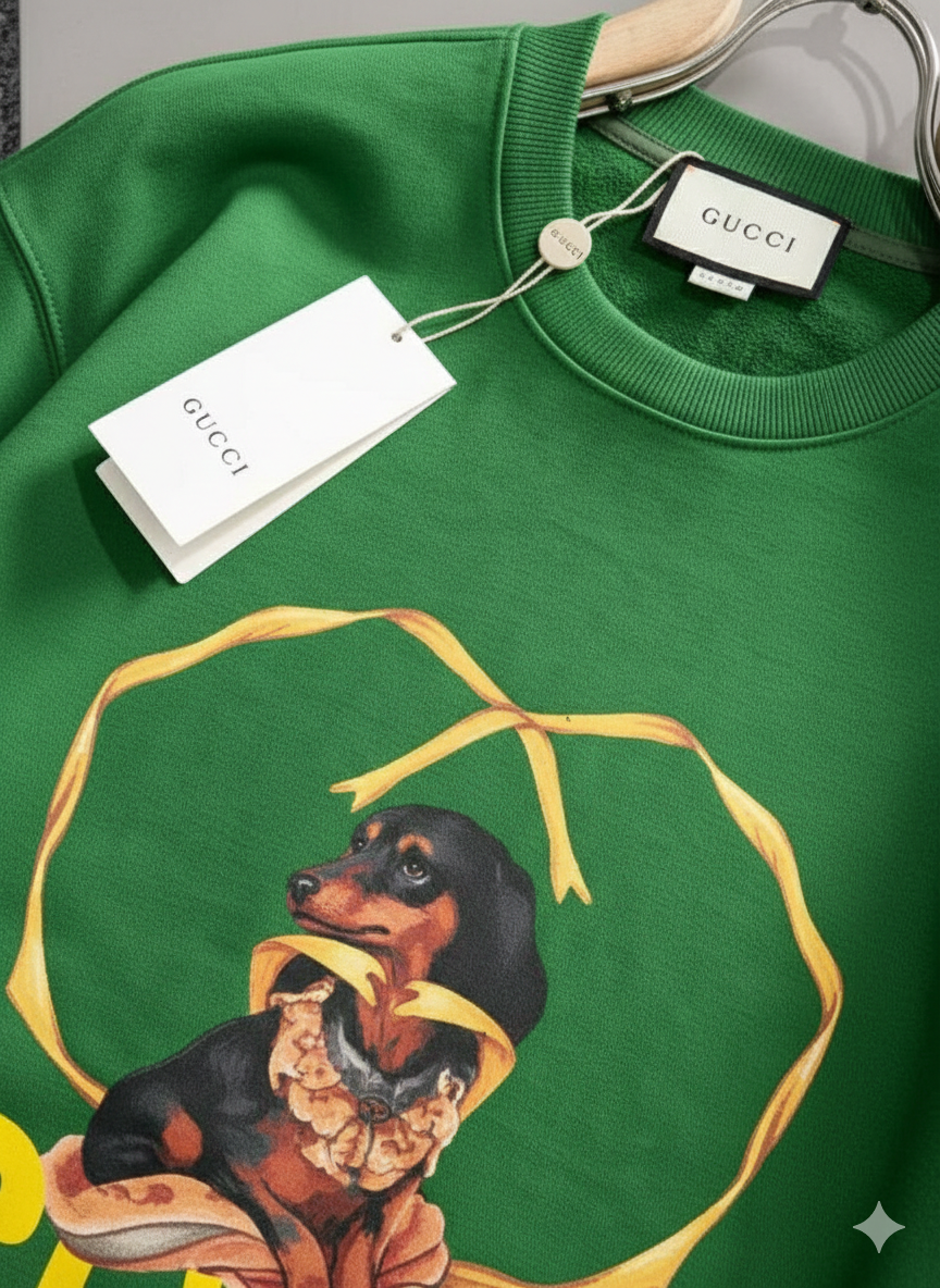 Gucci - Green Crewneck Sweatshirt with Dachshund and Logo Graphic