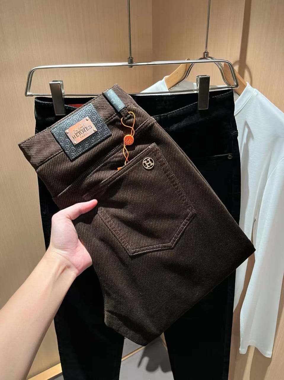 Hermès - Dark Brown Coated Denim Jeans