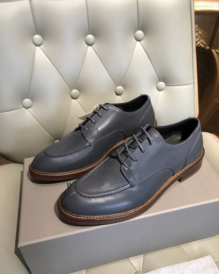 Brunello Cucinelli - Slate Grey Leather Split-Toe Derby Shoes