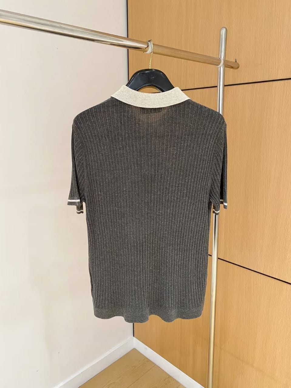 Loro Piana Two-Tone Ribbed Knit Polo Shirt – Grey Melange & Beige