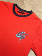 Men's Red Graphic Logo T-Shirt with Contrast Navy Collar