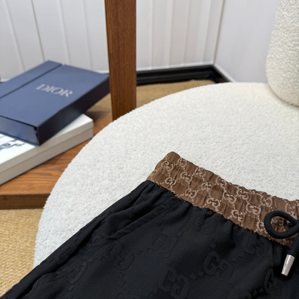 Men's Luxury Monogram Jacquard T-Shirt & Shorts Matching Set – Black