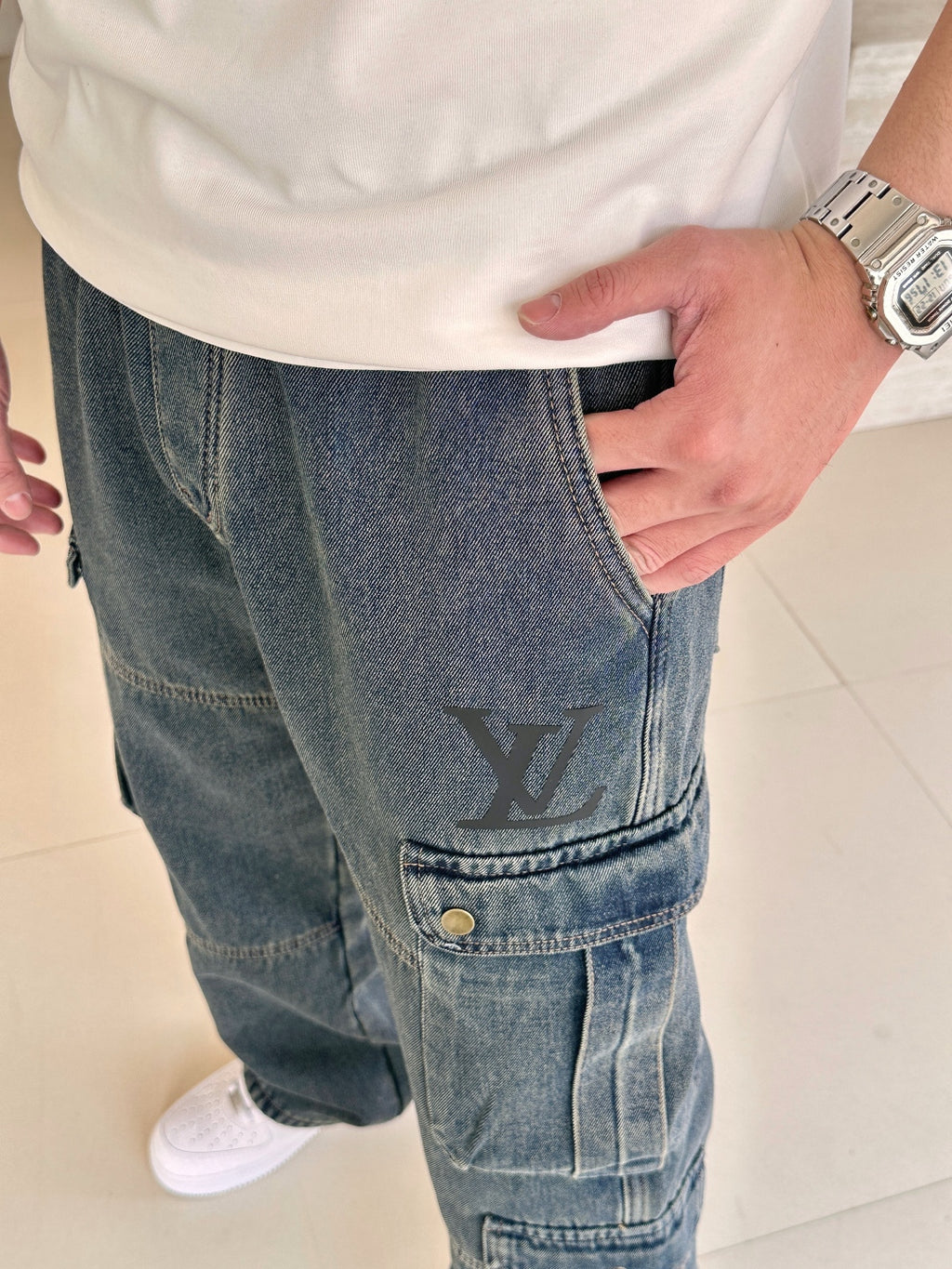 Louis Vuitton - LV Monogram Washed Denim Cargo Jeans – Loose Fit