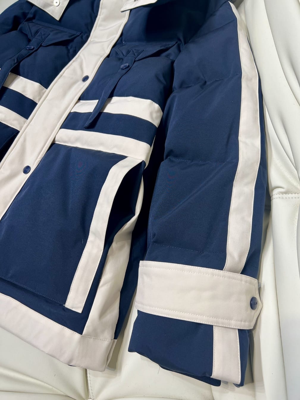 Celine - Navy n Cream Hooded Puffer Jacket