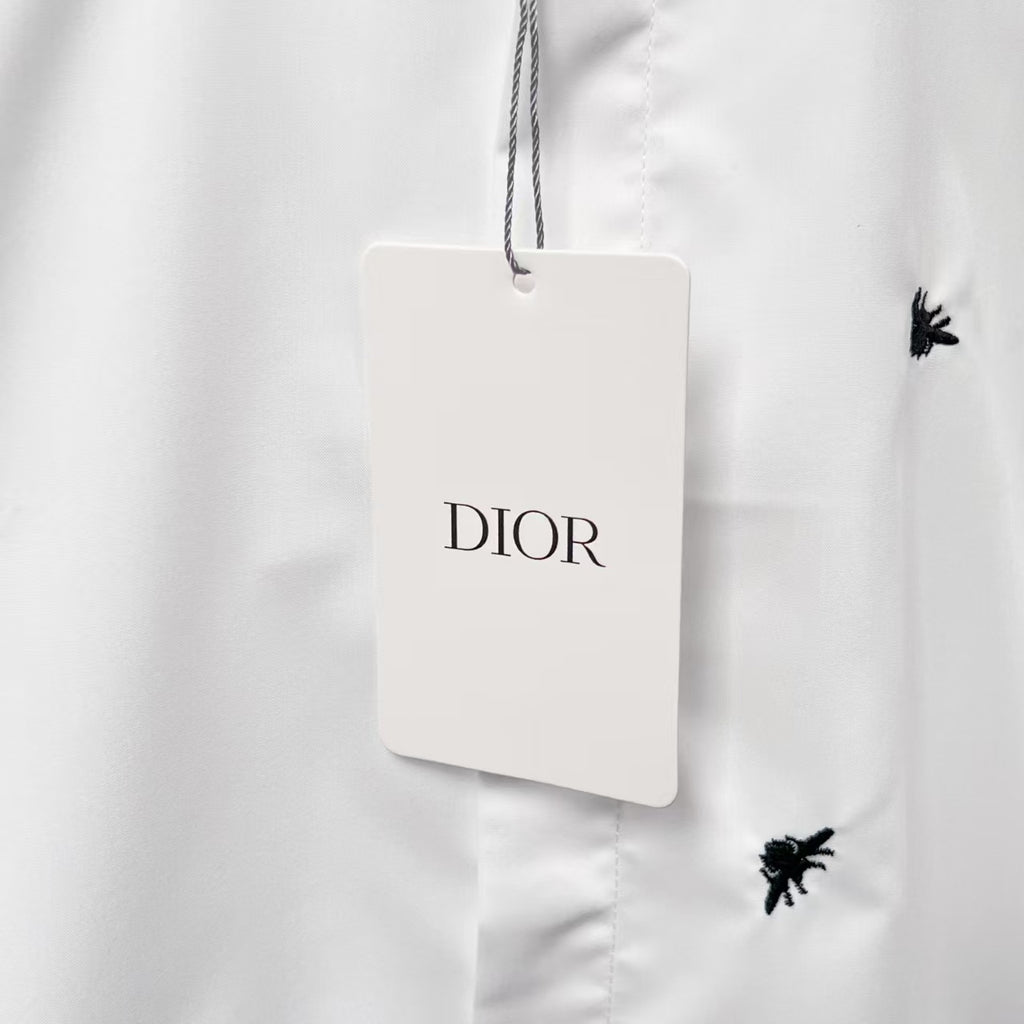 Dior - White Cotton Shirt with Scattered Black Embroidery