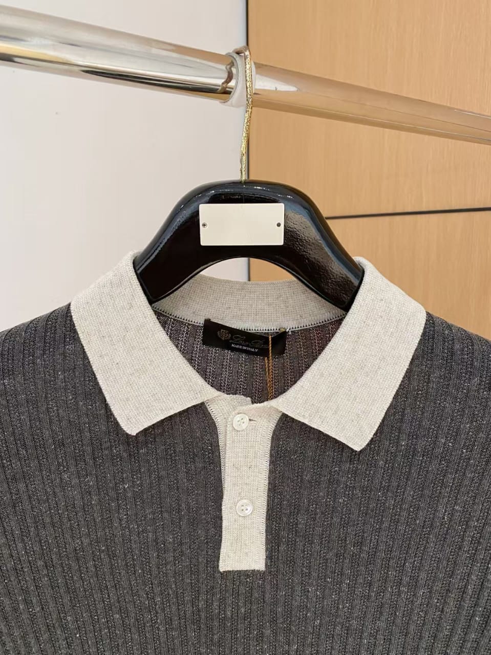 Loro Piana Two-Tone Ribbed Knit Polo Shirt – Grey Melange & Beige
