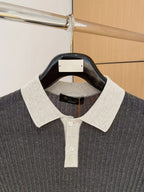 Loro Piana Two-Tone Ribbed Knit Polo Shirt – Grey Melange & Beige
