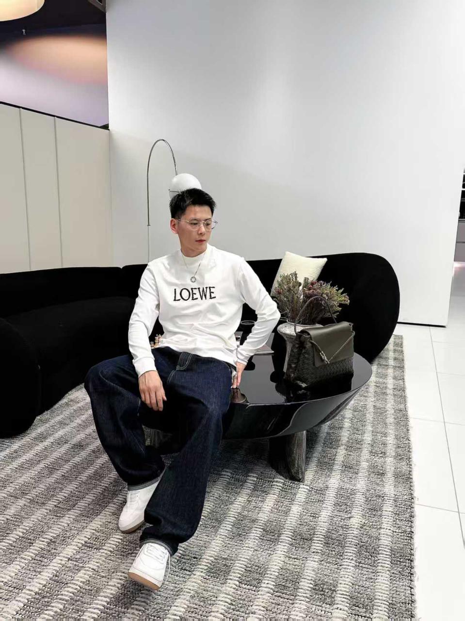 LOEWE Men's Embroidered Logo Crewneck Sweatshirt in White