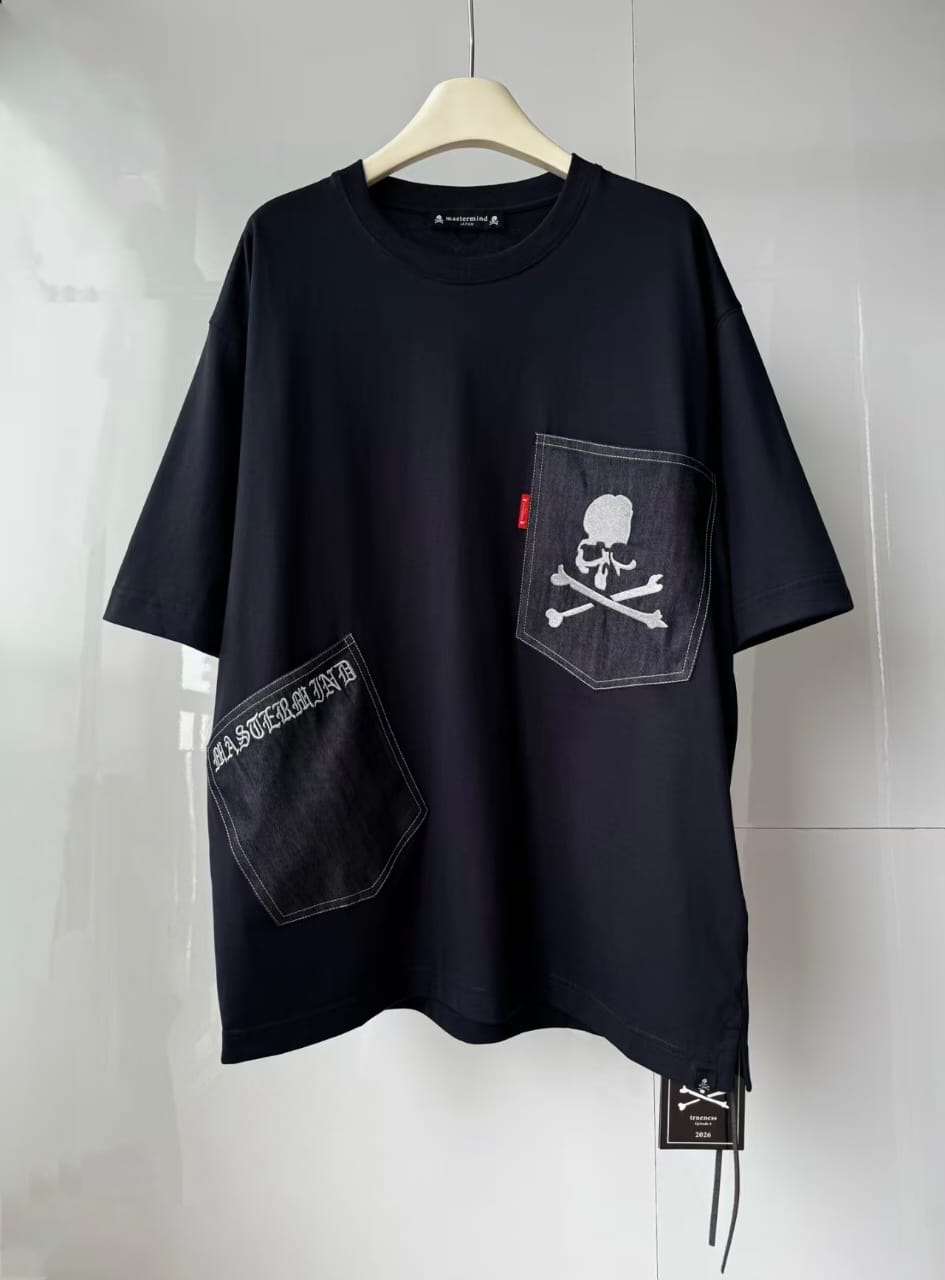 Mastermind Japan - Denim Patch Asymmetric Oversized T-Shirt
