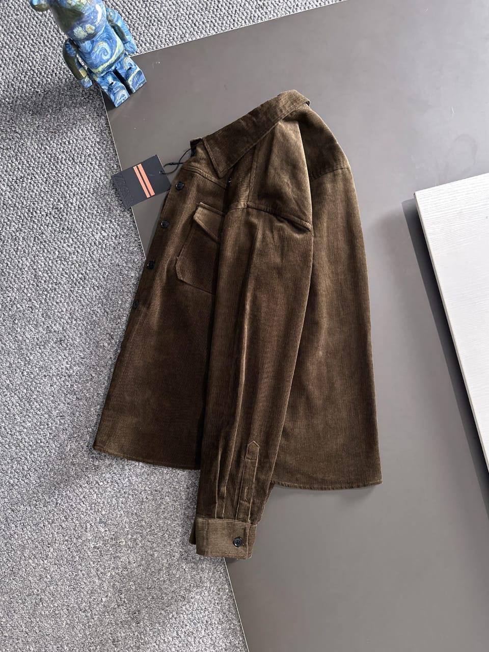 ZEGNA Men's Brown Fine-Wale Cotton Corduroy Overshirt