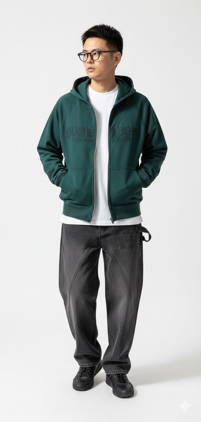 Burberry - Green Zip-Up Hoodie with 'Burberry 1856' Embroidery