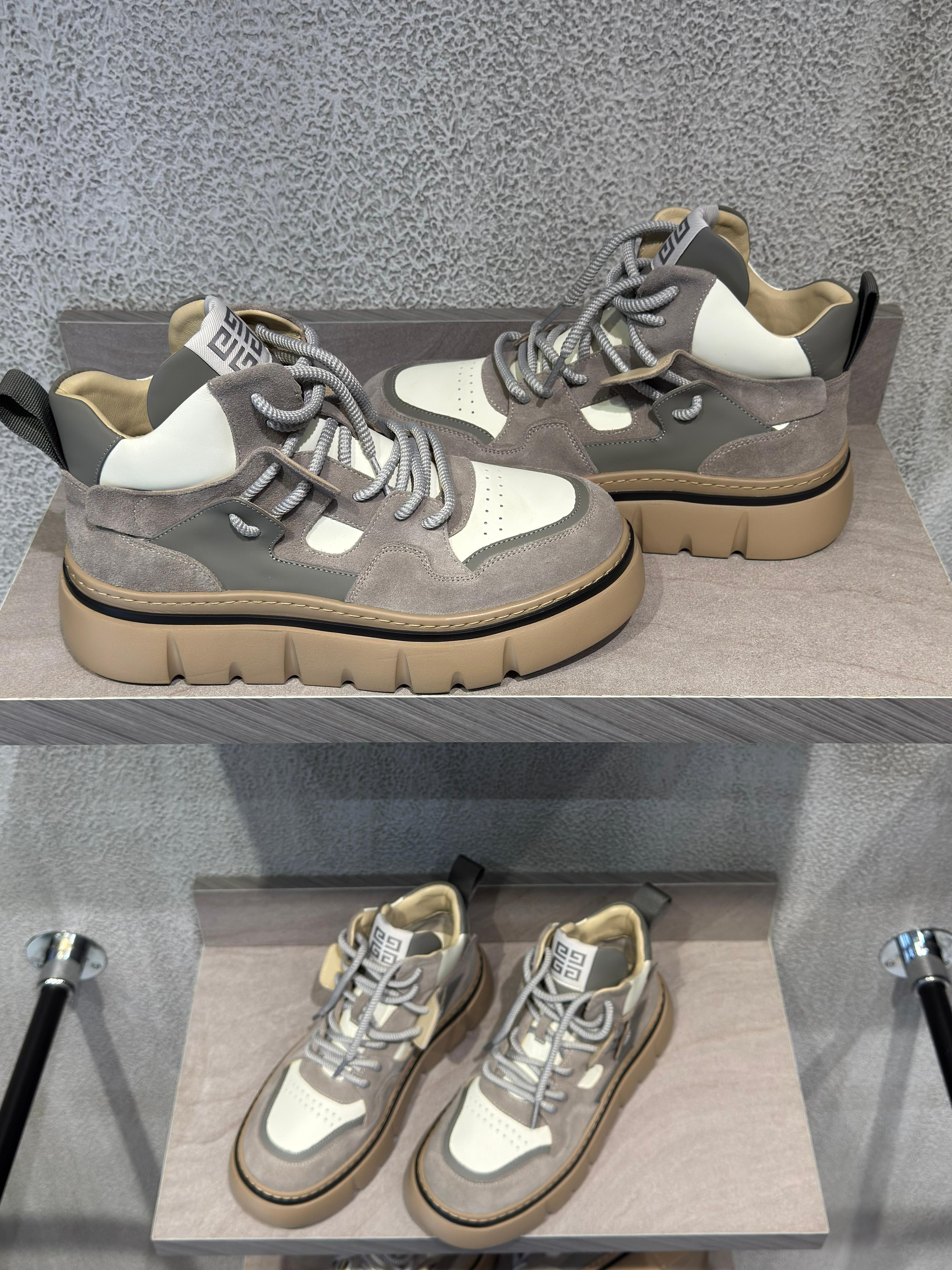 Givenchy - Grey & Beige Suede and Leather High-Top Sneakers with Chunky Sole