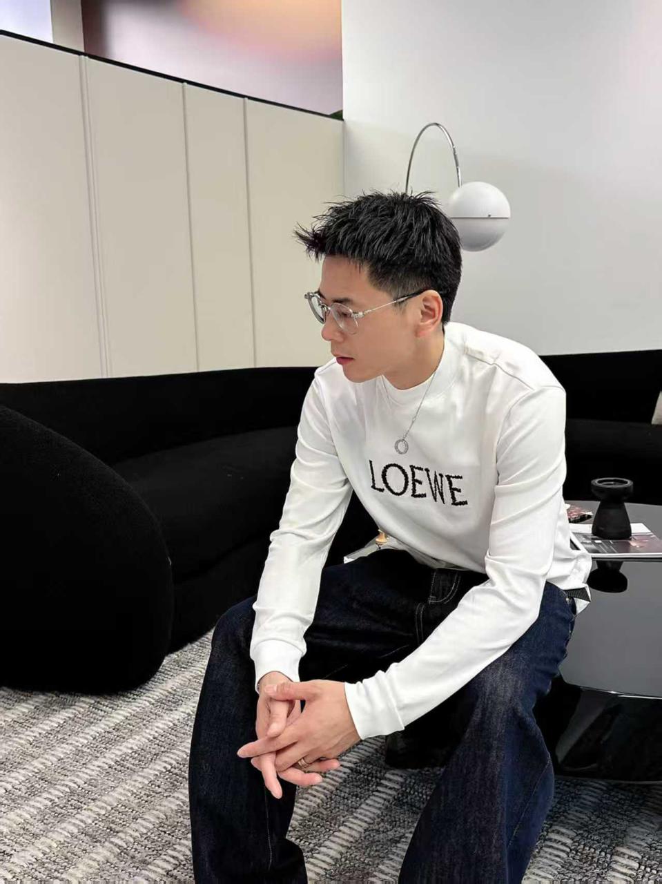 LOEWE Men's Embroidered Logo Crewneck Sweatshirt in White