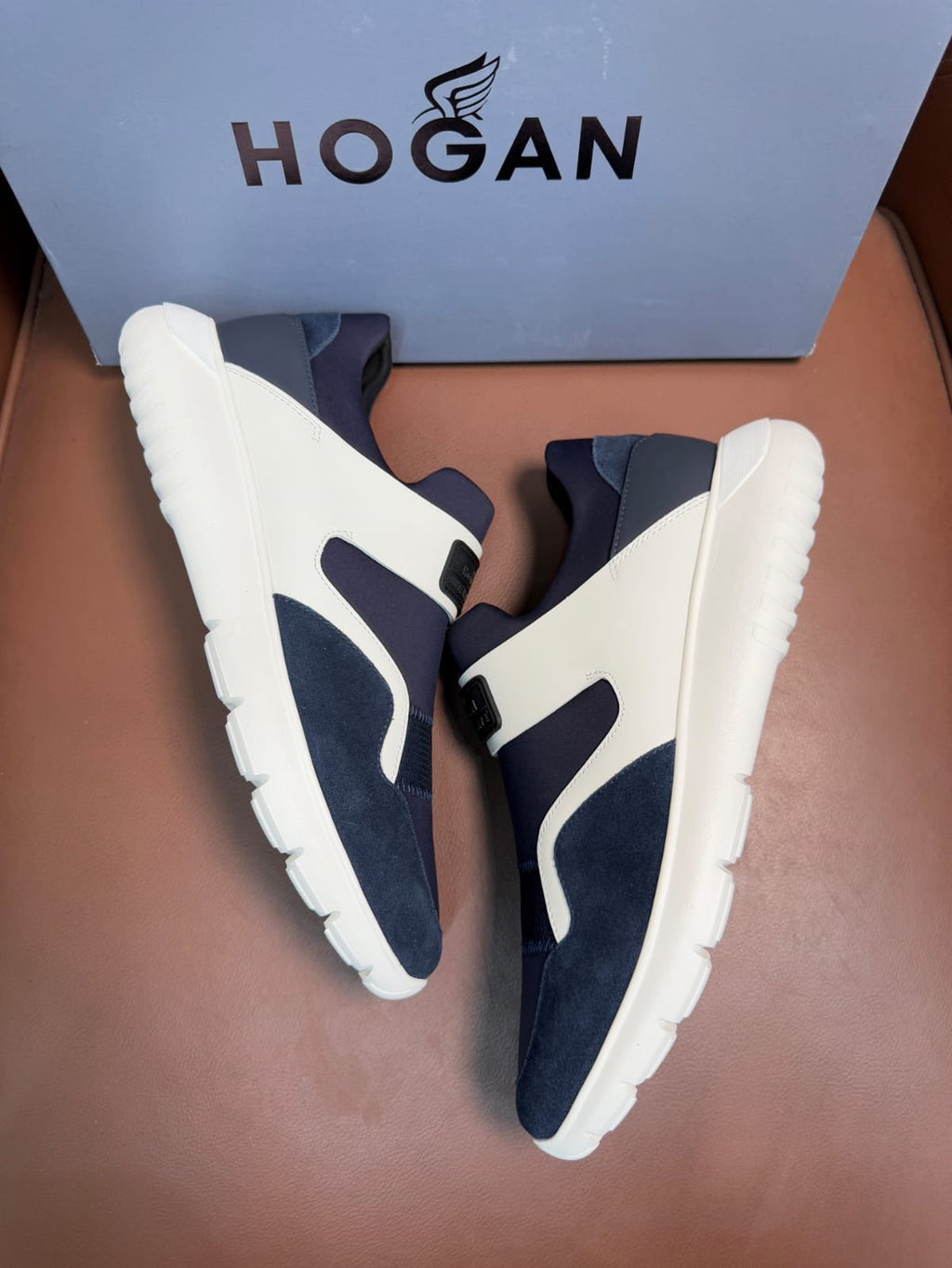 Hogan - Slip-On Sneaker in Navy Blue and White Suede/Tech Fabric