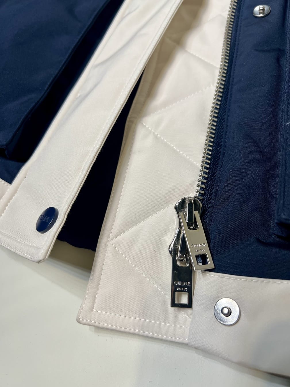 Celine - Navy n Cream Hooded Puffer Jacket