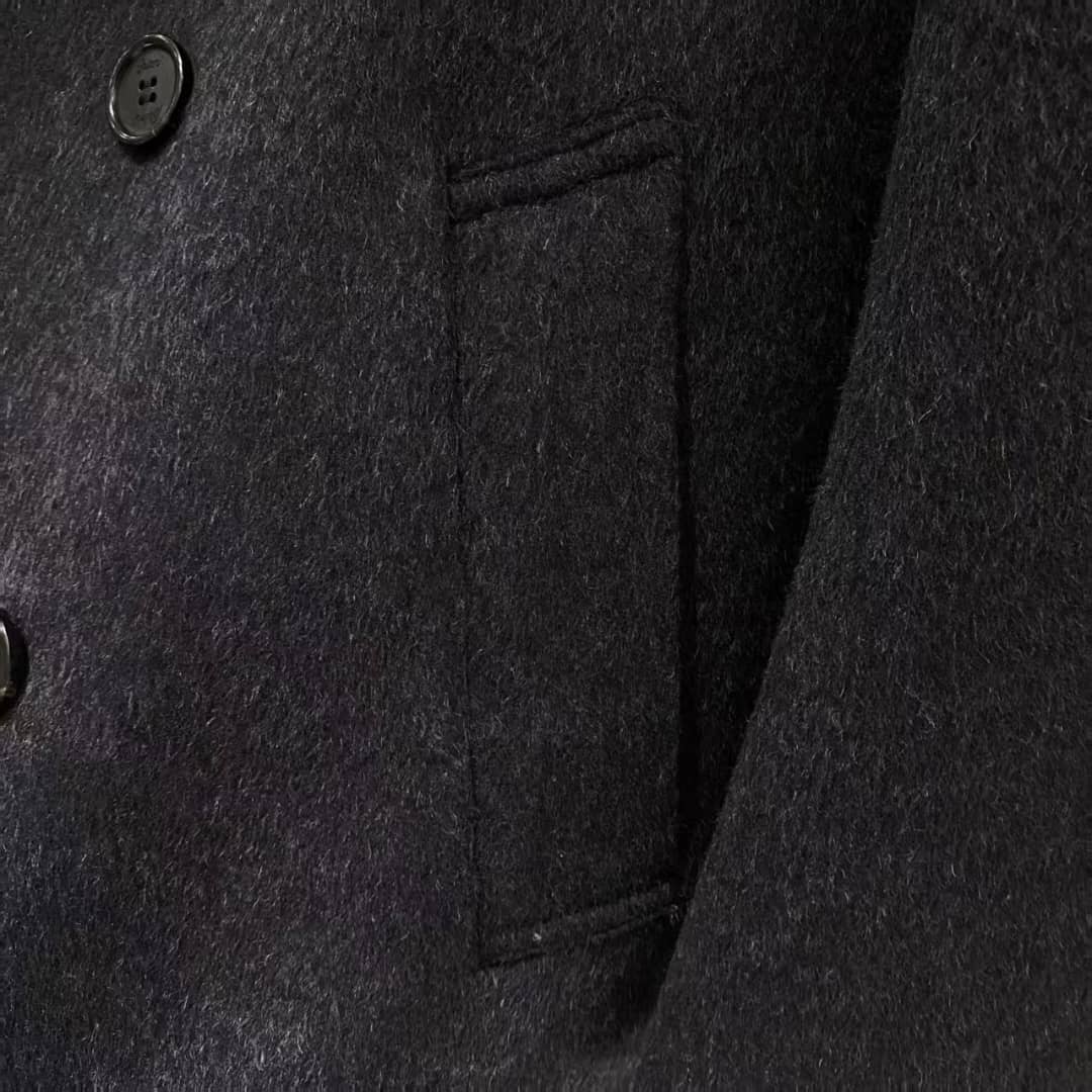 Men's Tailored Charcoal Wool Double-Breasted Overcoat