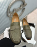 Dior - Embossed Leather Penny Loafer - Olive Green