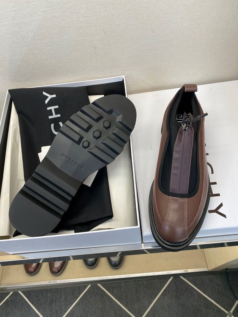 Givenchy - Brown Leather & Neoprene Zip-Front Trainers with Chunky Sole