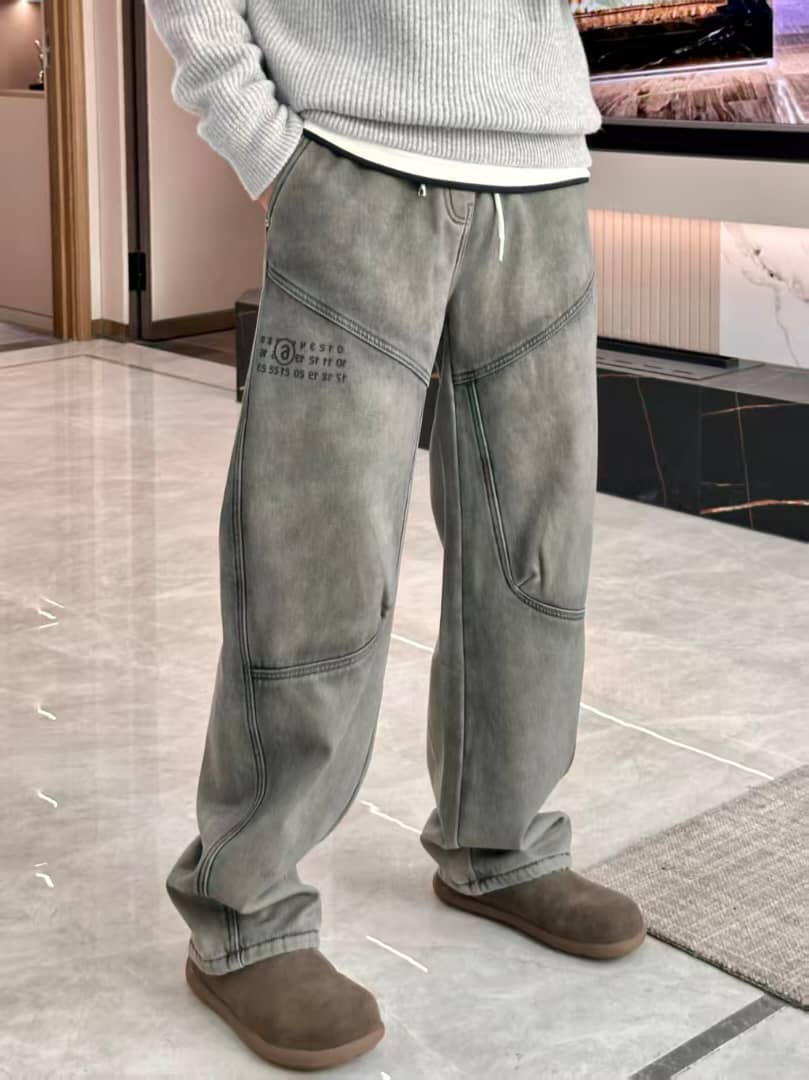 Maison Margiela - Grey Washed Denim Diagonal Seam Jeans